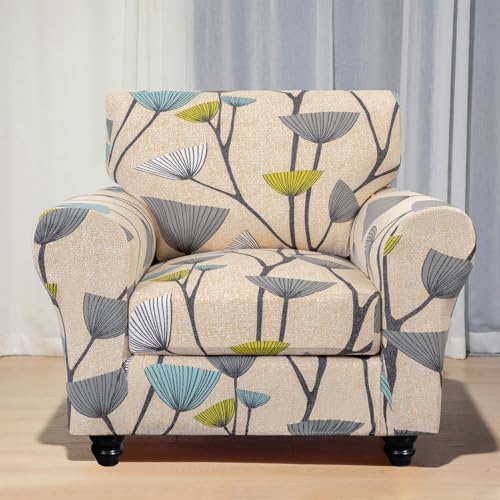 SearchI Stretch Sofa Cover Printed Couch Covers, Floral Pattern 2 Piece Armchair Slipcover with Separate Chair Cushion Cover, Washable Furniture Protector for Living Room(Armchair, Dandelion Pattern) - Image 4
