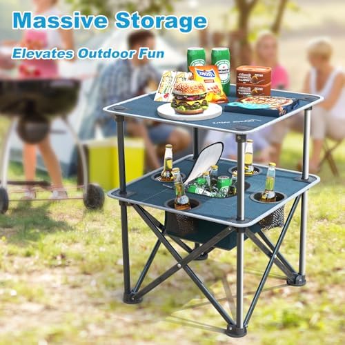 Folding Beach Table, Camping Table for Sand with Insulated Cooler Storage & 4 Cup Holders, Portable Pop Up Picnic Table, Lightweight Side Table for Outdoor - Image 5