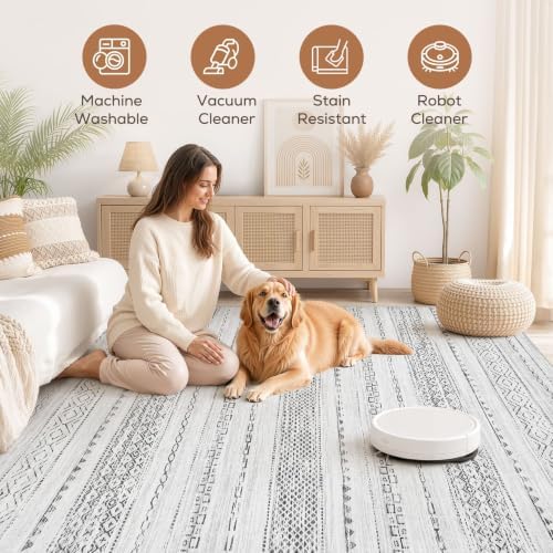 Nakagishi Boho 6x9 Area Rug Living Room Rugs Machine Washable Gray - Image 3
