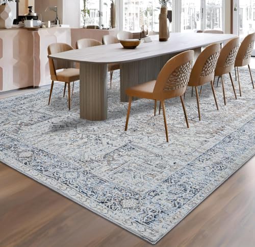 Hanples 4x6 Area Rugs for Living Room, Washable Rug Vintage Floral, Blue - Image 4