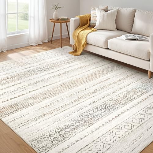 Nakagishi Area Rug Living Room Rugs: 7X9 Machine Washable Boho Large Neutral Farmhouse Stain Resistant Moroccan Indoor Floor Carpet for Bedroom Nursery Dorm Dining Room Home-Multi Color by NakagishiAreaRug