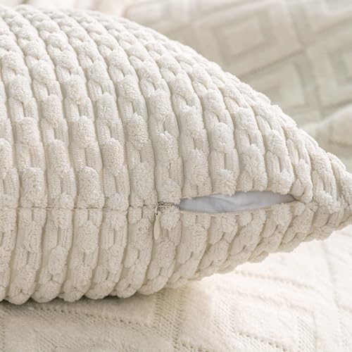 Set of 4 Cream White Decorative Throw Pillow Covers 12x20 Inch Corduroy Pillow Covers for Bed Couch Sofa Living Room Soft Cushion Cases - Image 4