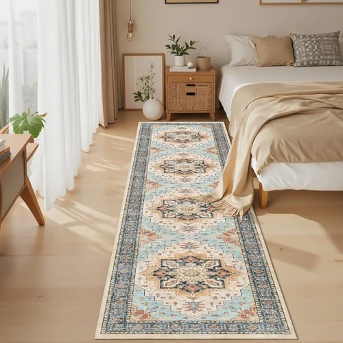 Madane Washable Runner Rugs 2x10 Long for Hallway Kitchen, Orange/Blue - Image 4