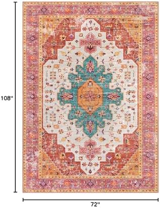 Moynesa Ultra-Thin Washable Pink Area Rug - 6x9 Large Boho for Girls Bedroom, Dining Room, Non-Shed Playroom, Office, Indoor Printed Boho Floor Carpet for Living Room Decor - Image 2