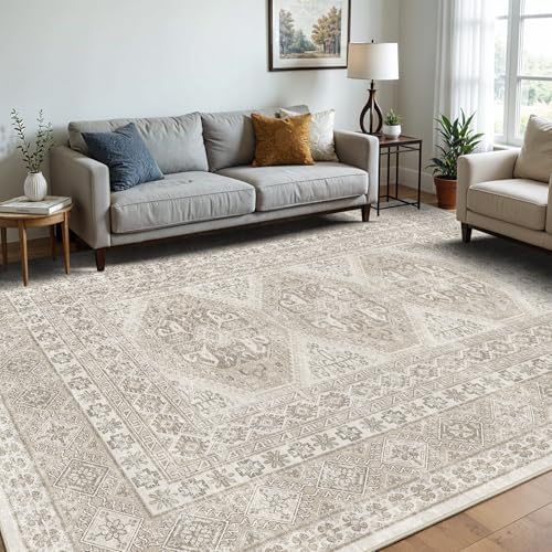 Ksrau 9x12 Area Rug Washable Vintage: Non Slip Living Room Large Rugs Beige - Image 4