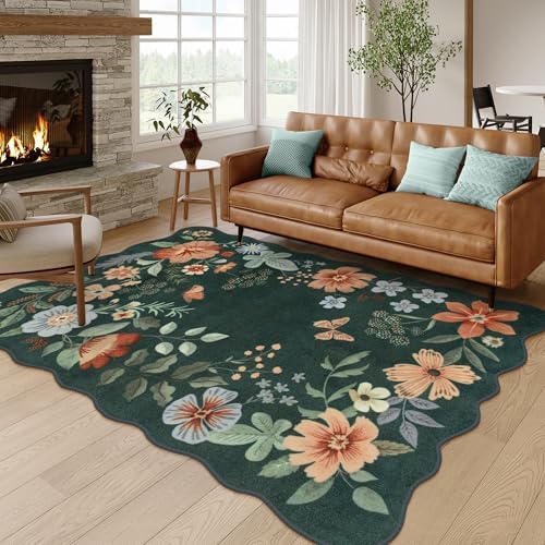 Lahome Floral Washable Living Room Rugs, 5x7 Green Rugs for Bedroom Nursery by Lahome