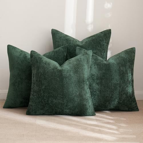 MIULEE Decorative Chenille Pillow Covers Christmas Green 18x18 Pack of 4 by MIULEE