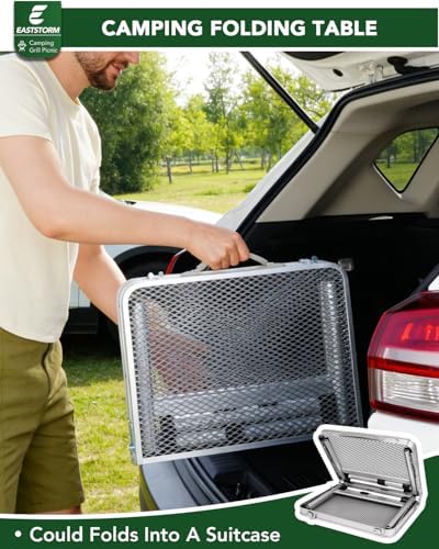 Small 2ft Folding Table with Carry Handle, Adjustable Height 10.6" or 22", Silver Metal Mesh, Portable & Compact Indoor/Apartment/Card/Side/Grill Table, 23.6"Lx15.8"W, Lightweight 4 lb, 66 lb Capacity - Image 5