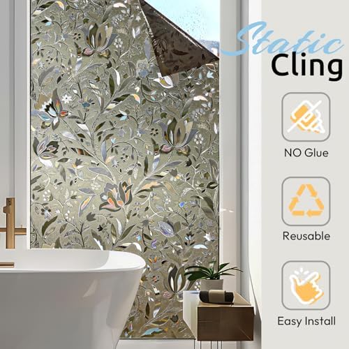 rabbitgoo Window Privacy Film, Stained Glass Cling, Brown 17.5" x 157.4" - Image 7