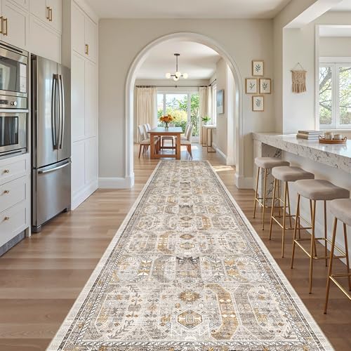 Madane Hallway Runner Rug 3x16 Washable Kitchen Runners Long, Brown/Gold by Madane