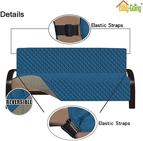 Easy-Going Reversible Couch Cover, Large Futon Sofa, Peacockblue/Beige - Image 4