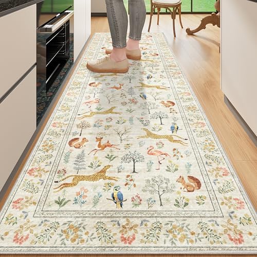 DUKINO 2.6x8 Rug for Hallway, Washable Kitchen Runner Rug Non Slip, Beige by DUKINO