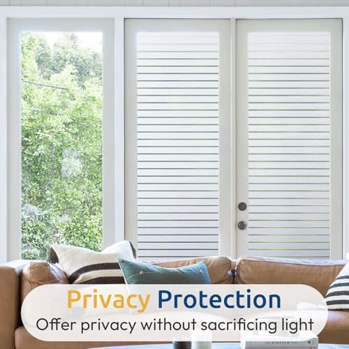 rabbitgoo Window Privacy Film, Frosted Glass Privacy Film, Window Frosting Cling for Glass, Non Adhesive Static Cling Front Door Covring, Anti-UV Reeded Blinds Sticker, Striped Pattern, 23.6" x 118.1" - Image 5
