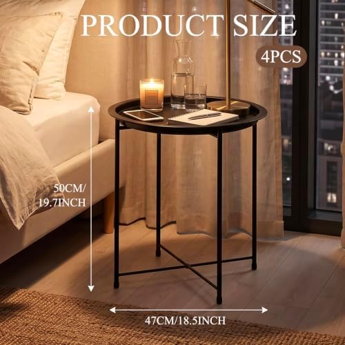 4 Pcs Metal Folding Side Table, Round End Table for Outdoor Patio Balcony - Image 2