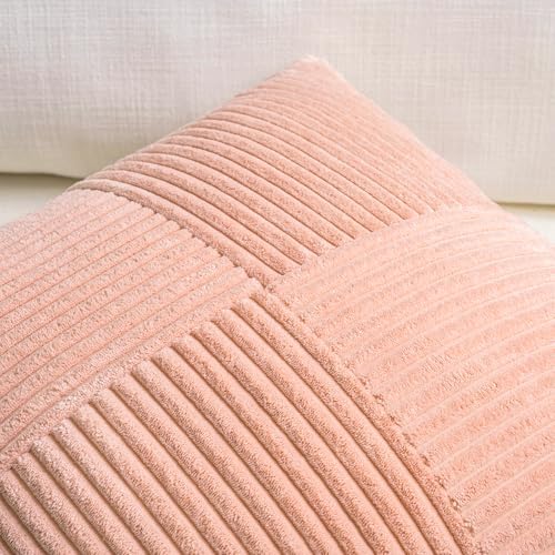 Fancy Homi 2 Packs Peach Long Lumbar Decorative Throw Pillow Covers 16x24 Inch for Couch Bed Sofa, Rustic Farmhouse Boho Home Decor, Soft Striped Corduroy Rectangle Accent Cushion Case 40x60 cm - Image 4