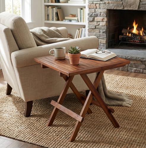Bare Decor Ravinia Folding Teak Small Table, Oiled Finish Brown - Image 6