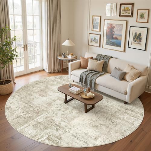 Soalmost Round Rugs 8ft Living Room Circle Area Rug 8x8 Beige/Gray Vintage - Image 2
