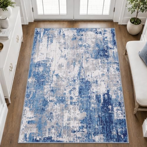 RELEANY Washable 3'x5' Abstract Area Rug for Living Room Blue Gray by RELEANY