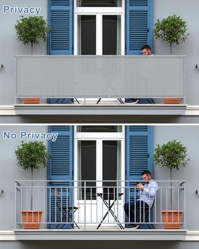 SUNLAX Waterproof Balcony Privacy Screen 3'x11' Grey Fence Cover - Image 2