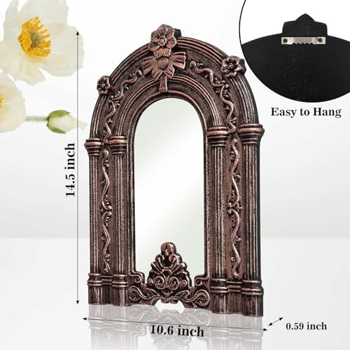 2 Set Wood Carved Window Mirrors 3D Relief Arched Wall Decor Roman Column Antique Home Accent Small Decorative Mirrors for Living Room, Bathroom, Entryway - Image 4