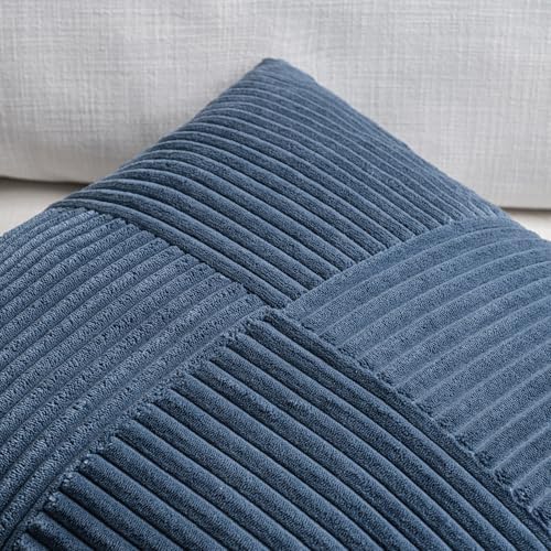 Fancy Homi 2 Packs Dusty Blue Long Lumbar Decorative Throw Pillow Covers 16x24 Inch for Couch Bed Sofa, Rustic Farmhouse Boho Home Decor, Soft Striped Corduroy Rectangle Accent Cushion Case 40x60 cm - Image 3