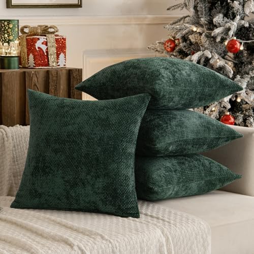 MIULEE Decorative Chenille Pillow Covers Christmas Green 18x18 Pack of 4 - Image 4