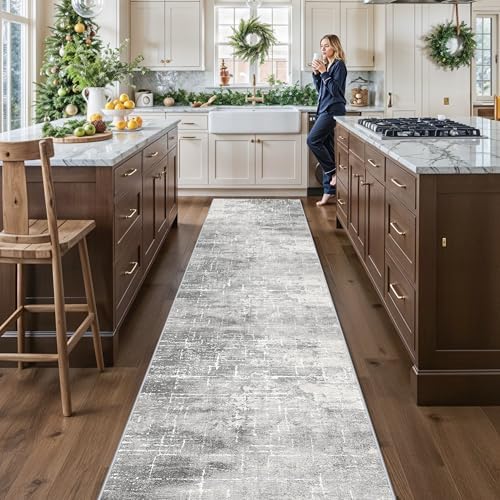 2'6x14 Abstract Kitchen Area Rugs: Farmhouse Washable Non-Slip Long Hallway Rug Soft Stain-Resistant Entryway Bathroom Floor Mat Low-Pile Nursery Living Room Bedroom Carpet(2'6x14,Light/Grey) by HYHAOYUNLAI