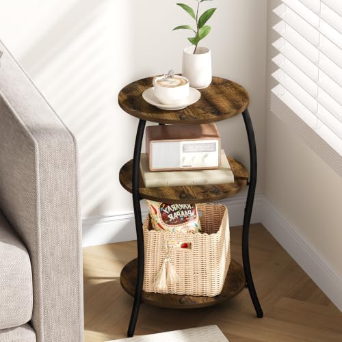 YINMIT 3 Tier Wooden Small Round Side Table with Adjustable Feet - Image 2