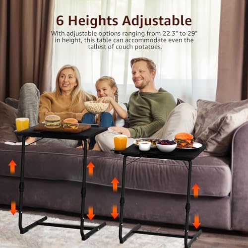 TV Trays Set of 2 - Folding TV Tray Adjustable Dinner Trays for Eating On Couch Wooden Tables Mate Stand Foldable Black Desk with Cup Holder Portable - Image 3