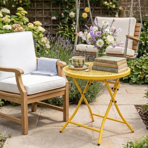 TeoKJ Folding Outdoor Side Table, Small Patio Table with Flower Cutouts - Image 2