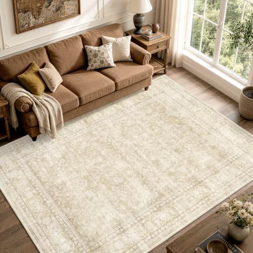 4x6 Ft Area Rugs for Living Room, Soft Non-Slip Machine Washable Rug, Vintage Stain Resistant Carpets for Bedroom Nursery Dining Room Home Decor (Beige) - Image 2