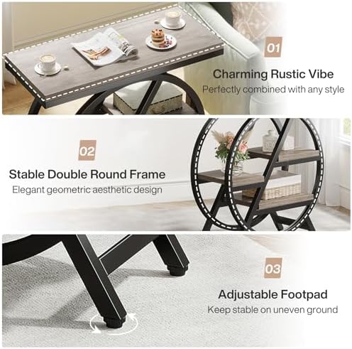 Tribesigns End Table Set of 2, 3-Tier Narrow Side Table with Storage, Wood Sofa Side Table with Geometric Metal Frame, Industrial Nightstand and Bedside Table for Living Room Bedroom - Image 7