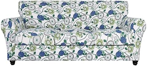 SearchI Stretch Sofa Cover Printed Couch Cover, Floral Pattern 4 Pieces Sofa Slipcover with 3 Separate Cushion Cover, Washable Furniture Protector for Living Room(Sofa, Green Flowers) by SearchI