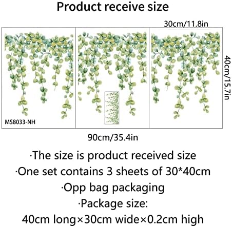 Hanging Green Vine Wall Decals,Succulent Plants Wisteria Floral Flowers Butterflies Birds Wall Stickers, Self-Adhesive Vinyl Removable Living Room Sofa TV Wall Decor (Eucalyptus Leaves) - Image 2