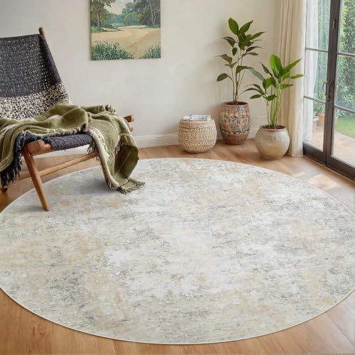 Aelenmu Round Rug 6ft Washable Rug for Dining Room Living Room Beige Grey by Aelenmu