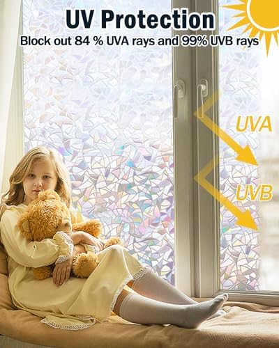 Lovepea Rainbow Window Privacy Film with Installation Tools, 3D Decorative Vinyl, Stained Glass Decals, Removable, Peep-Proof, Static Cling, Heat Control (35.4 x 78.7 Inch) - Image 2
