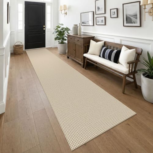 KOZYFLY Cotton 2.5'x14' Runners Rugs for Hallway, Long Washable Runner Rug, Woven Non Slip Kitchen Runner, Flatweave Entryway Rug, Floor Carpet for Entry, Aisle, Hall, Ivory Beige by KOZYFLY