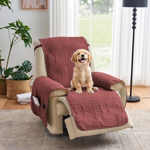 Large Quilted Recliner Chair Covers, Waterproof Red Chair Covers, Lazy Boy Chair Covers, Pet Friendly Recliner Slipcover for Dogs Cats, Washable Furniture Protector (Recliner 30", Red) by Pamhaven