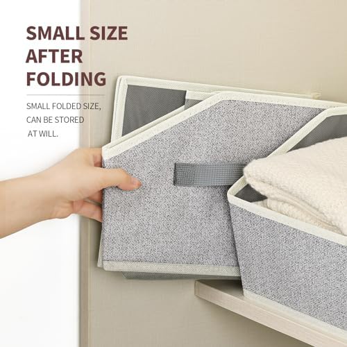 Homsorout Closet Organizers Bins 6 Packs - Large Closet Shelf Organizer with Handles, Fabric Trapezoid Storage Bins, Collapsible Storage Cubes for Clothes, Towels, Light Gray - Image 6