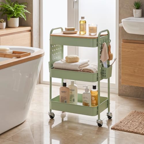 3 Tier Rolling Cart with Table top, Metal Utility Cart with DIY Pegboard - Image 7