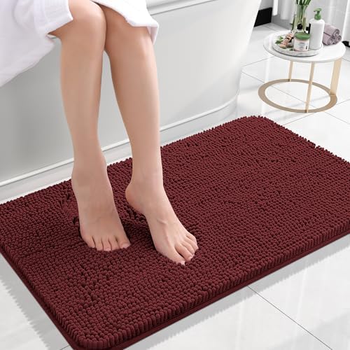 OLANLY Small Bathroom Rugs 24x16, Soft Absorbent Chenille Bath Rugs, Rubber Backing Quick Dry, Machine Washable Bath Mats for Bathroom Floor, Tub and Shower, Home Decor Accessories, Andorra Red-Brown by OLANLY