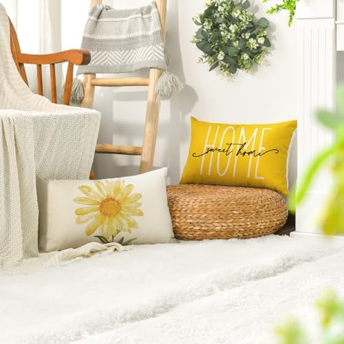 AVOIN colorlife Home Sweet Home Spring Summer Flowers Yellow Throw Pillow Covers, 12 x 20 Inch Cushion Case for Sofa Couch Set of 4 - Image 5