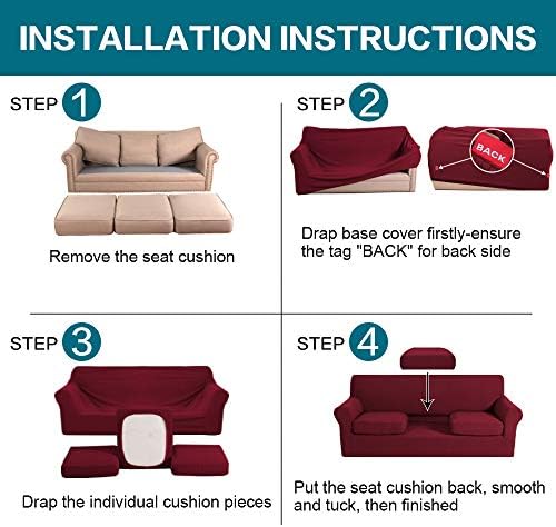 Turquoize 4 Piece Sofa Covers for 3 Cushion Couch Sofa Slipcover Soft Couch Cover for Dogs-Washable Sofa Furniture Covers with 3 Individual Cushion Covers,Jacquard Fabric(3 Cushion Sofa, Burgundy) - Image 6