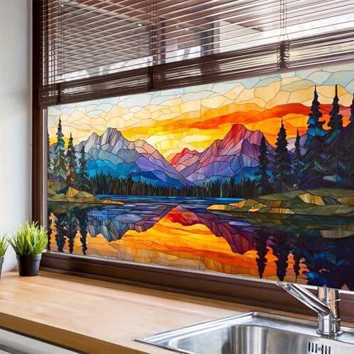 HOMETITUTE Mountain Lake Scene Privacy Window Film 39.3x17.7 Inch PVC - Image 4