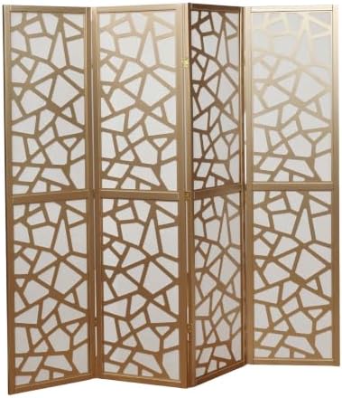 Roundhill Furniture Giyano 4 Panel Screen Room Divider, White Screen with Gold Frame by RoundhillFurniture