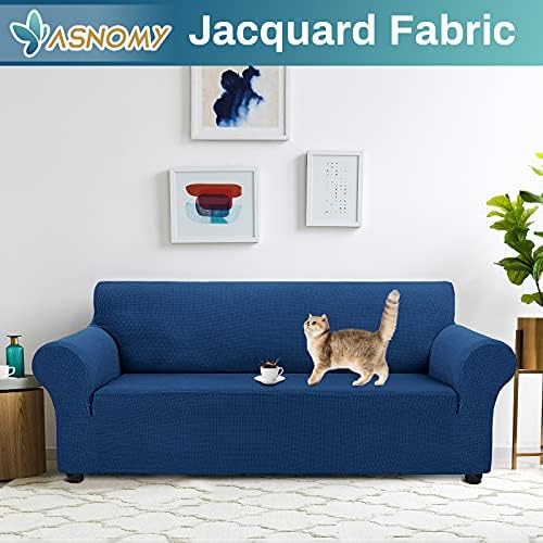Asnomy Stretch Couch Covers for Sofa Washable, 3 Cushion Couch,Classic Blue - Image 2