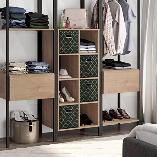 Black Foldable Storage Cubes Bins , Fabric Storage Box Cubes Organizer Baskets with Dual Handles for Home Organizer Grey Gold - Image 4