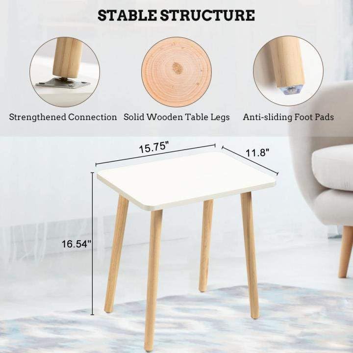 FORAOFUR White End Tables Set of 2, Small Side Tables Accent Tables Living Room, Boho Side Table with Wooden Legs, Easy Assembly - Image 3