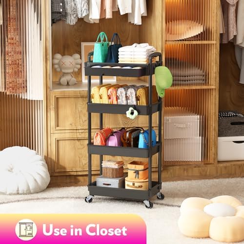 SUNALLY Makeup Cart Organizer with Drawer,4 Tier Rolling Makeup Cart, Black - Image 6