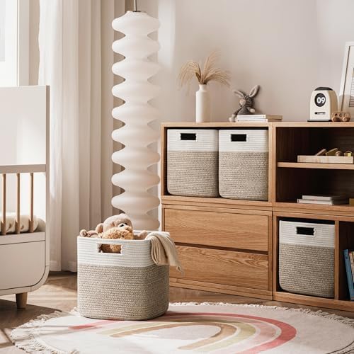 UBBCARE Storage Cubes 11 Inch, Cotton Rope Woven Baskets for Organizing, Cube Storage Bin for Baby Nursery, 2-Pack Square Toy Storage Baskets for Shleves Organizer, Closet, Kidsroom, Brown - Image 5